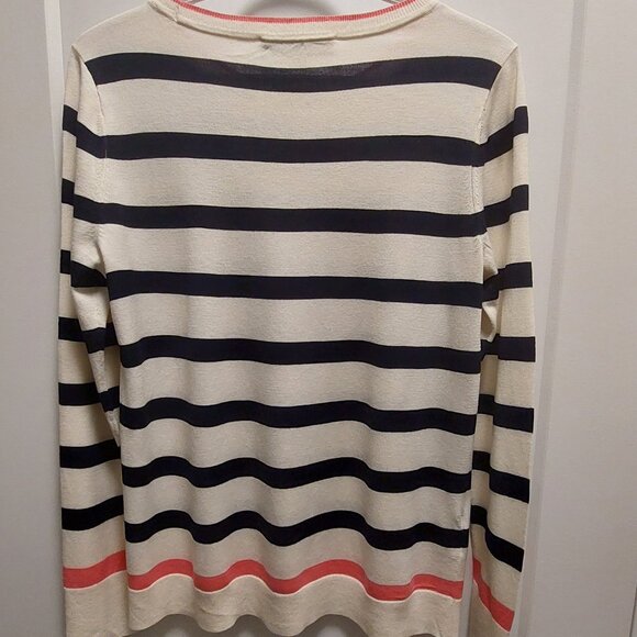 LOFT Petites Cream Black Pink Striped Long Sleeves Knit Top - Size Medium (MP) - Picture 7 of 11